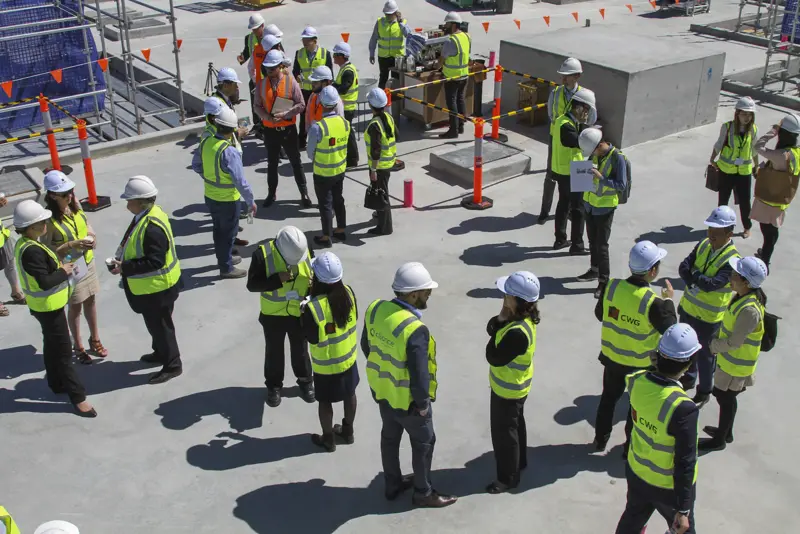 Crew safety meeting on site